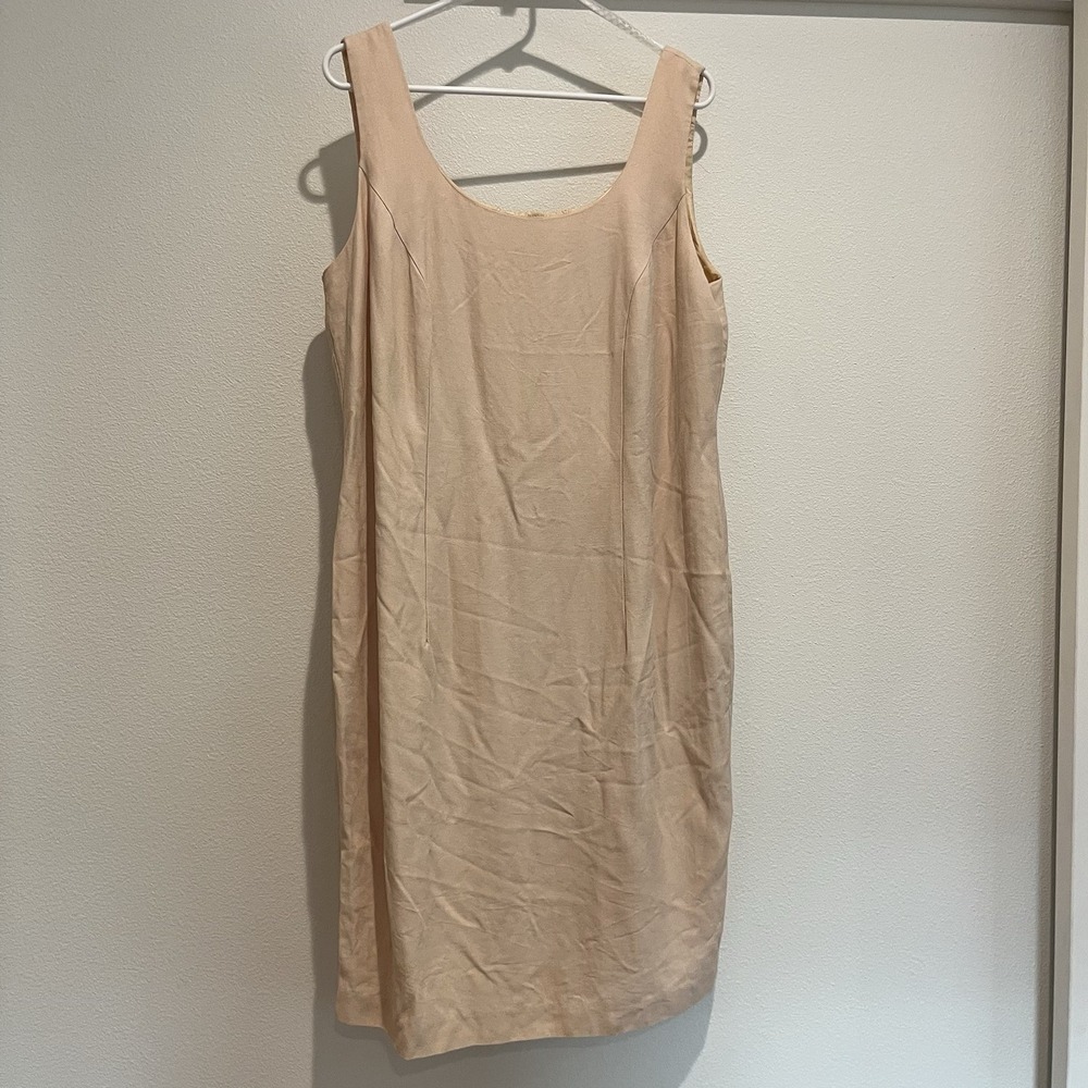 Women Slip Style Sleeves Dress Cream Sz 14W Elegant Knee Length Cocktail Party
